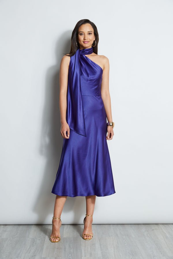 One Shoulder Satin Scarf Dress