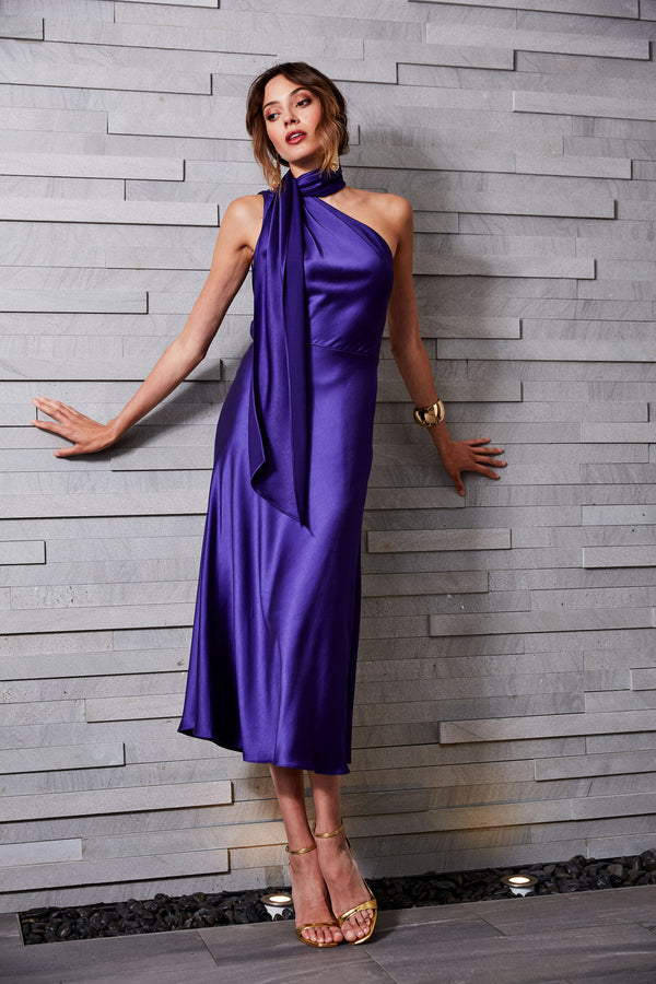 One Shoulder Satin Scarf Dress