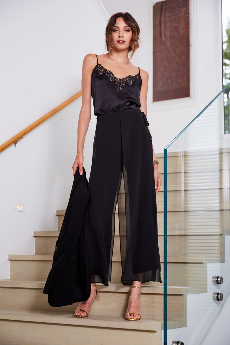 Black satin lace cami cheap