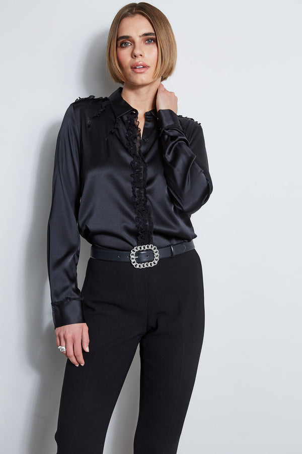 Chiffon Ruffle Silk Satin Shirt