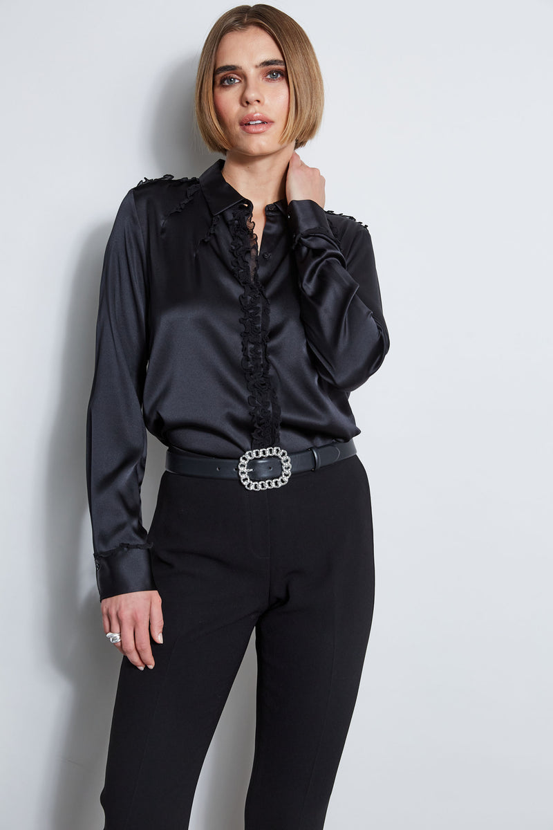 Chiffon Ruffle Silk Satin Shirt