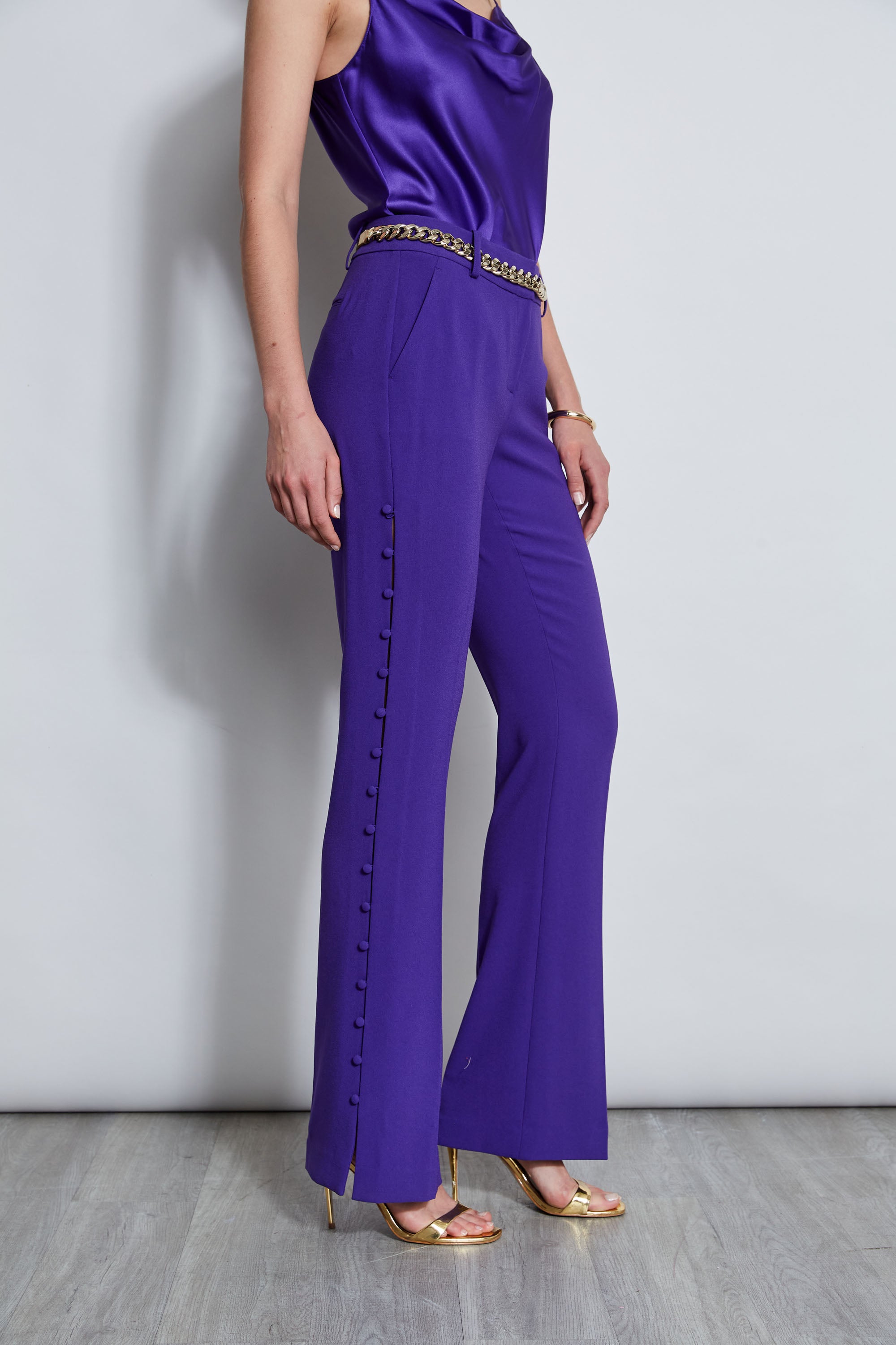 Side Button Crepe Pant
