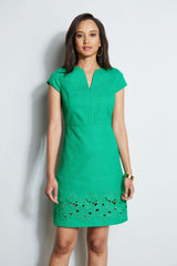 Short Sleeve Embroidered Hem Dress