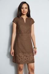 Short Sleeve Embroidered Hem Dress