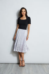 Satin Platinum Pleated Skirt