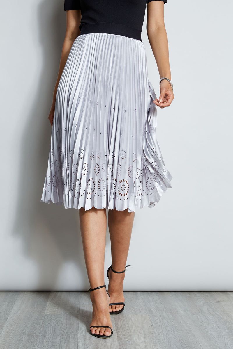 Satin Platinum Pleated Skirt