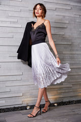 Satin Platinum Pleated Skirt