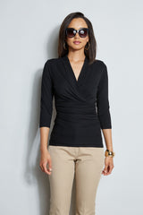Mock Wrap Ruched Knit