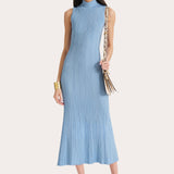 Azura Ribbed Trumpet Mock Neck Dress