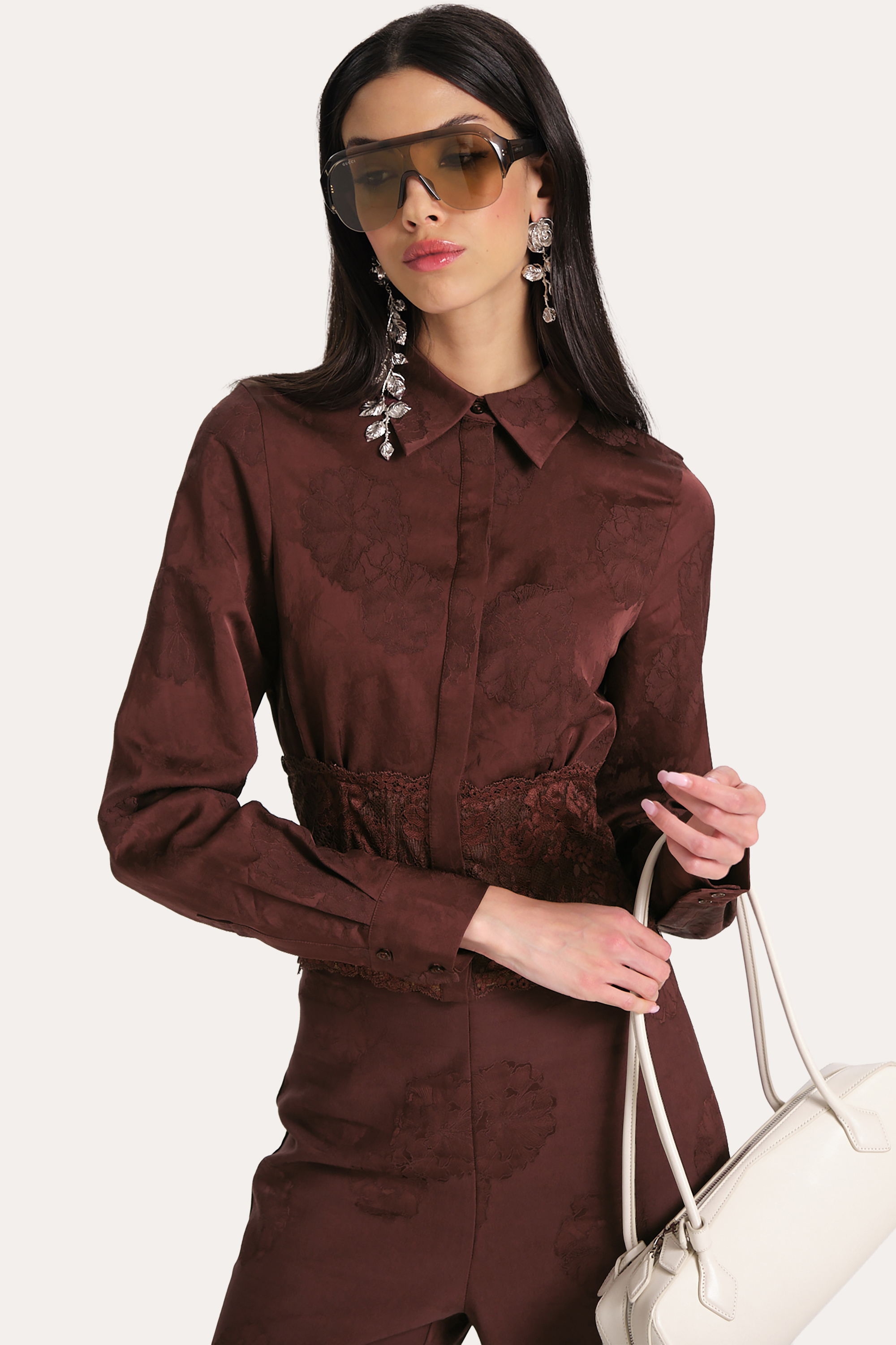 Savannah Satin Jacquard Corset Shirt