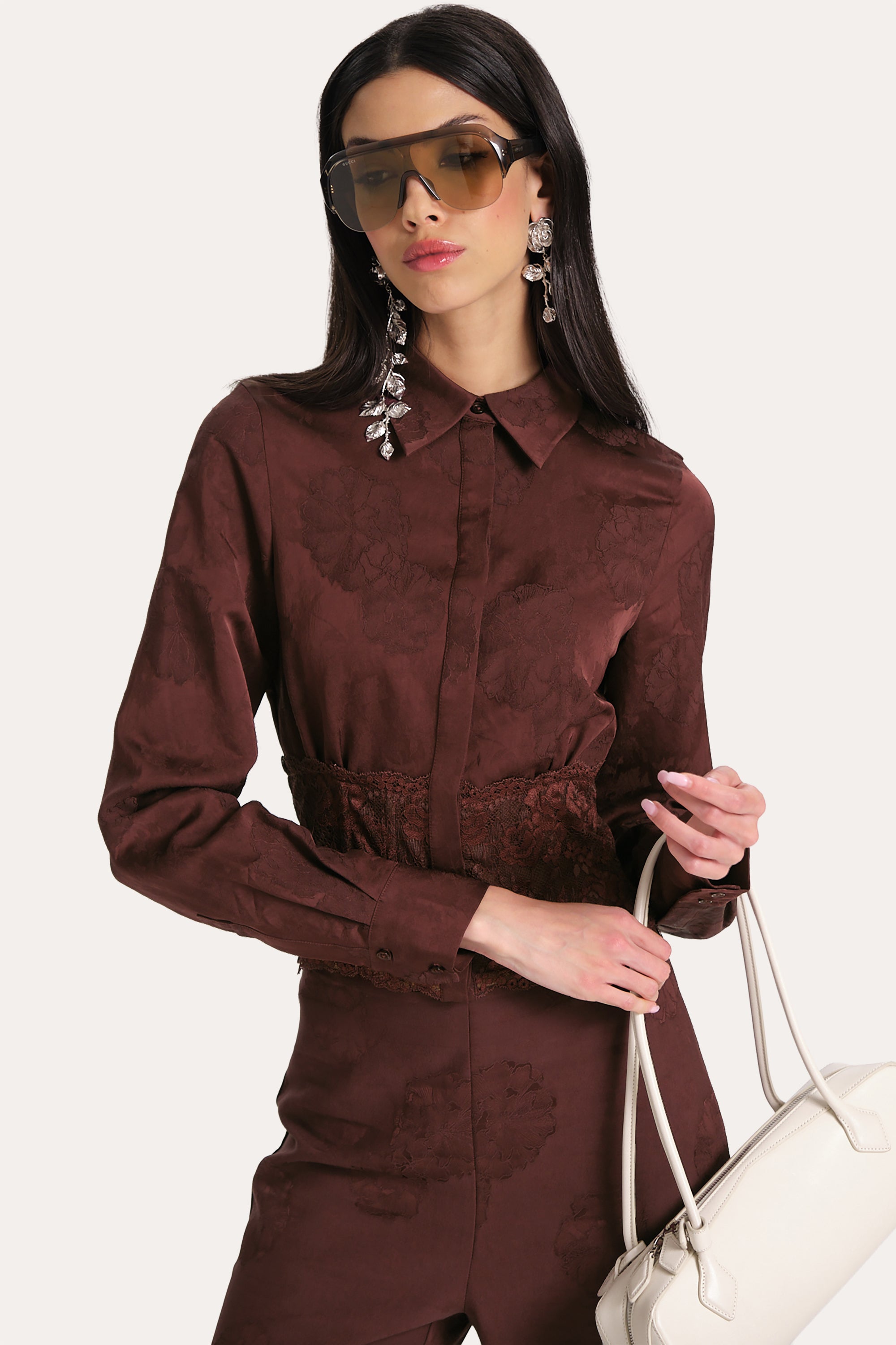 Savannah Satin Jacquard Corset Shirt
