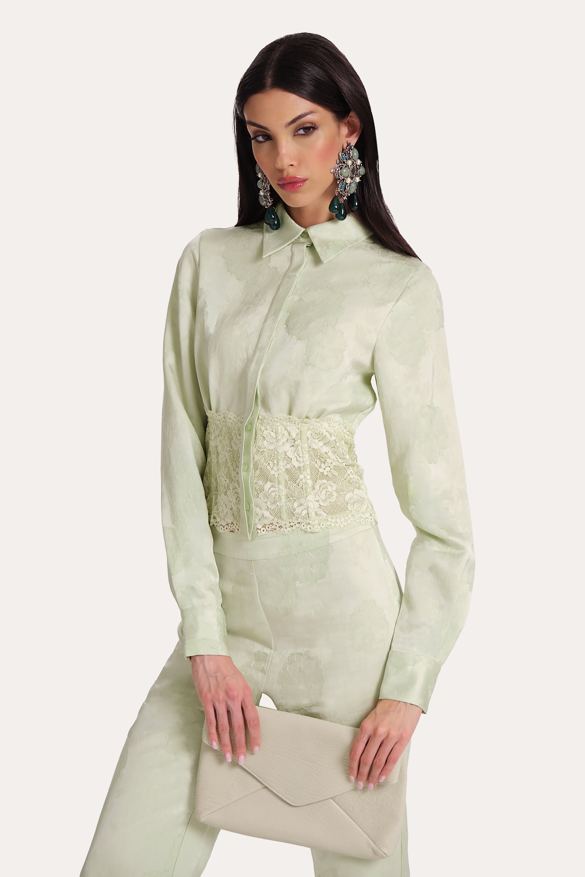 Savannah Satin Jacquard Corset Shirt