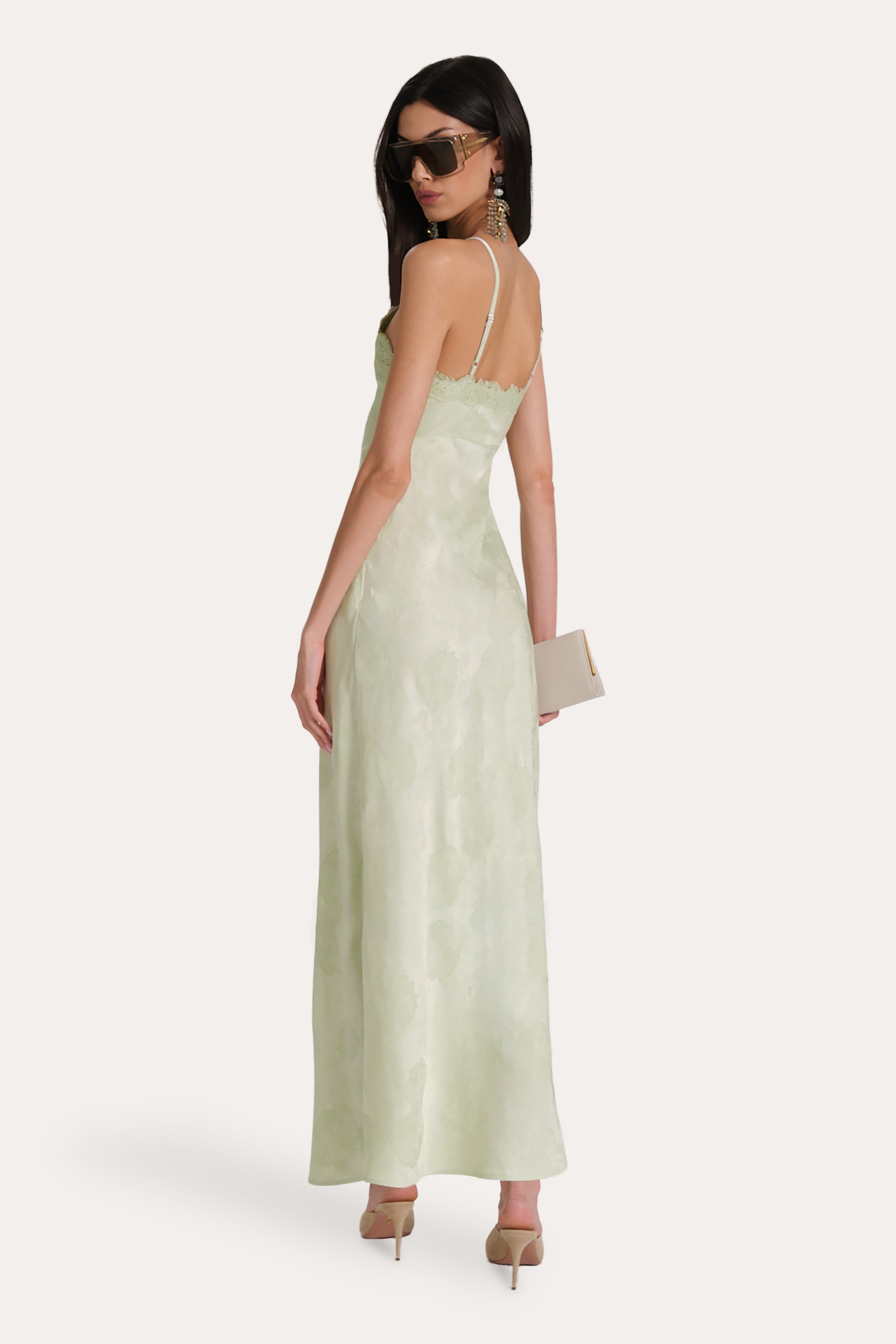 Savannah Lace-Trim Satin Jacquard Dress