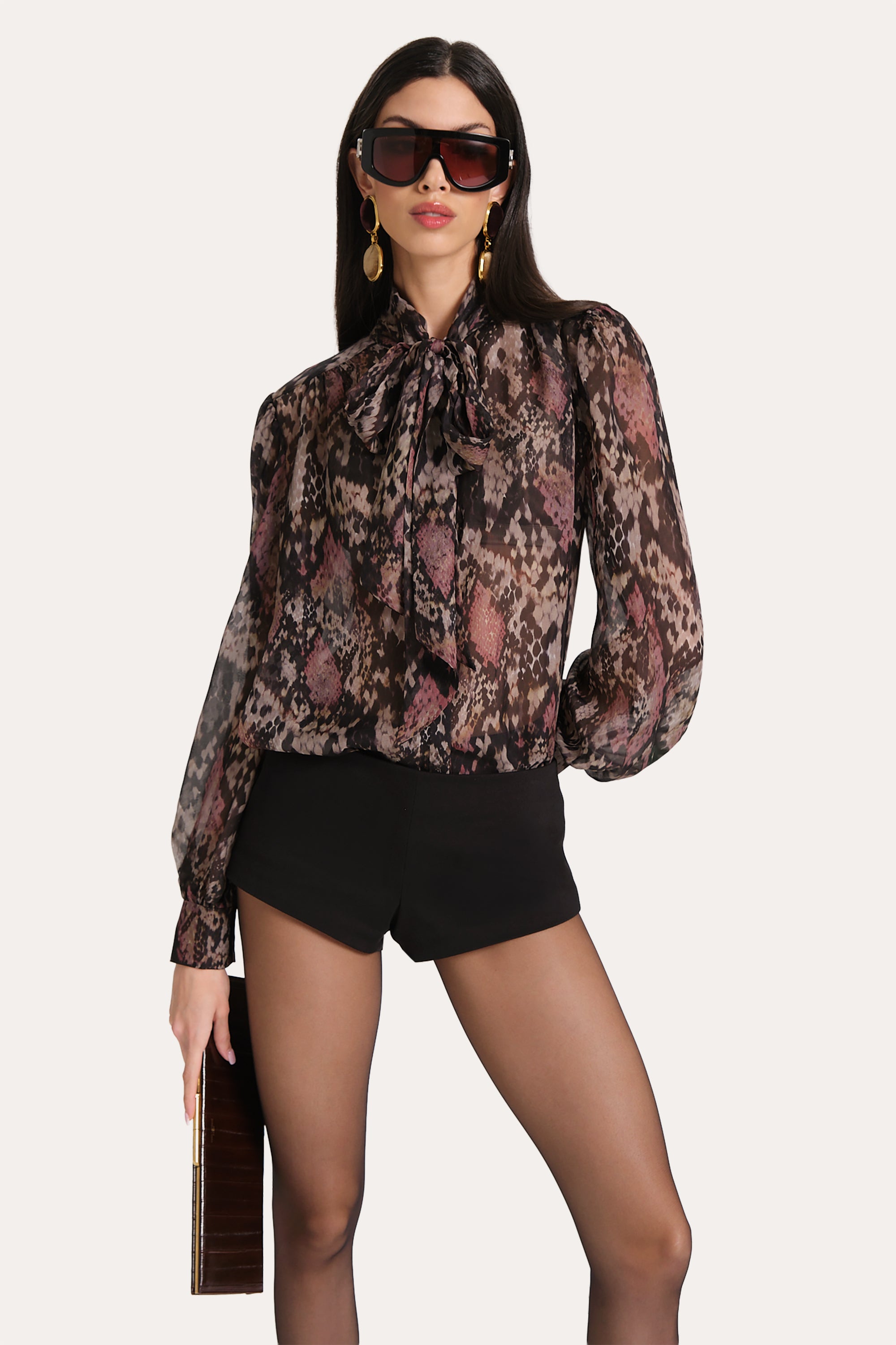 Melani Silk Chiffon Bow Blouse