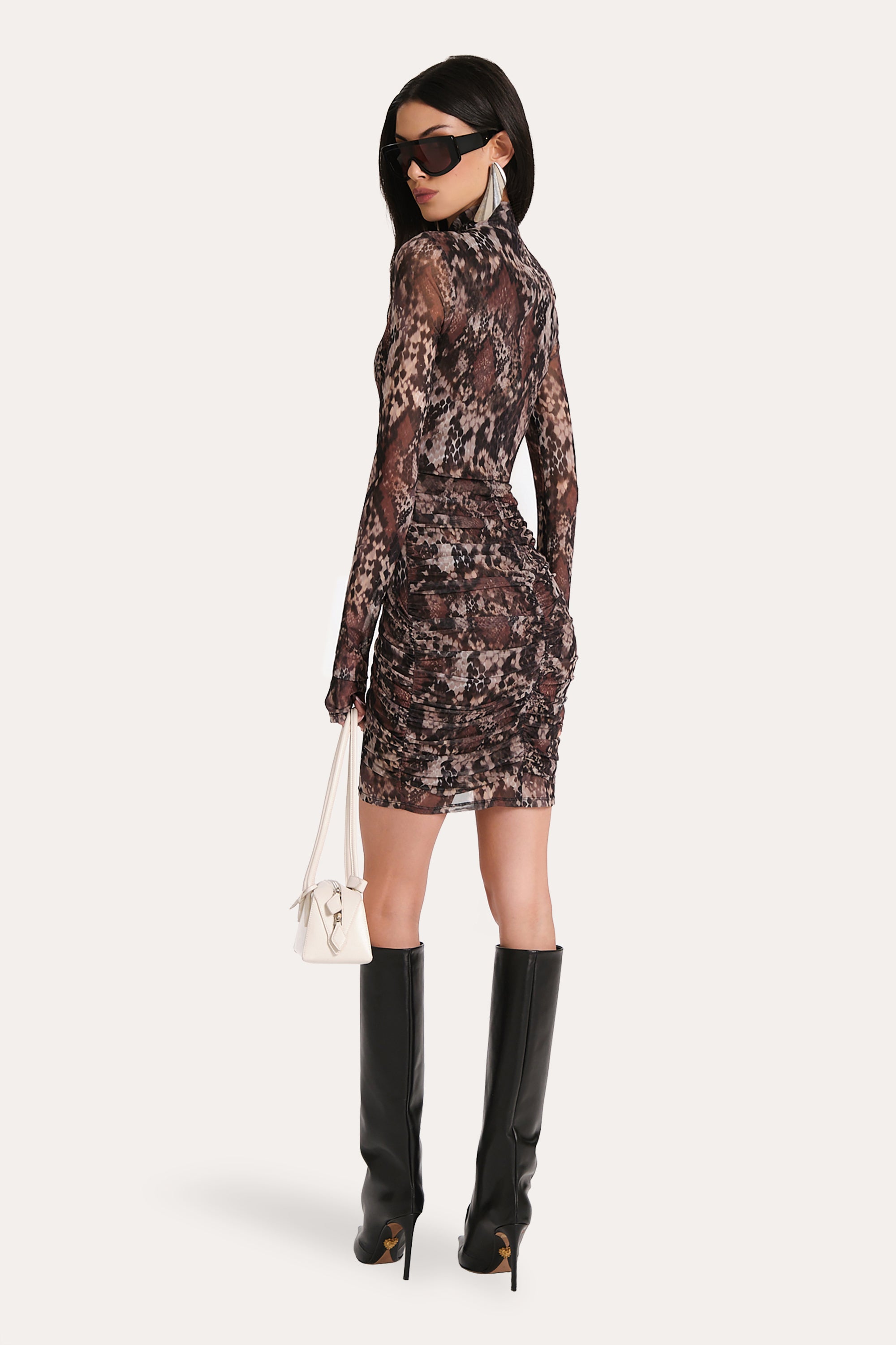 Melani Ruched Mesh Mini Dress