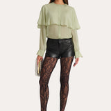 Sage Silk Chiffon Cape Blouse