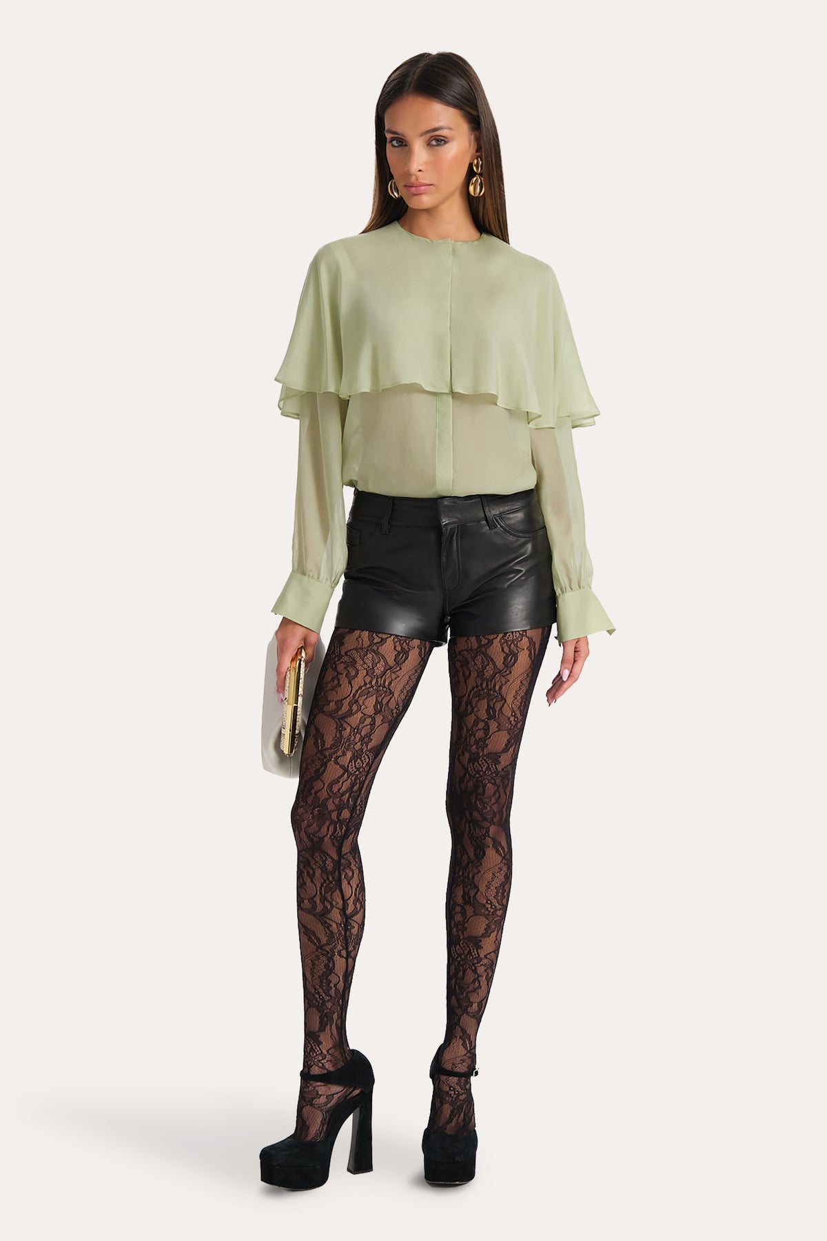 Sage Silk Chiffon Cape Blouse