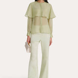 Sage Silk Chiffon Cape Blouse
