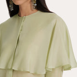 Sage Silk Chiffon Cape Blouse