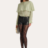 Sage Silk Chiffon Cape Blouse