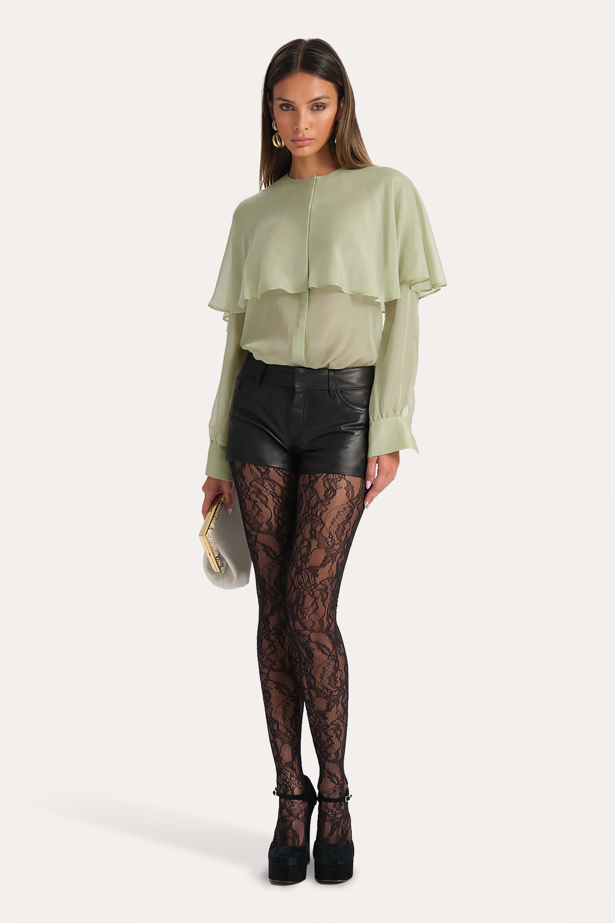 Sage Silk Chiffon Cape Blouse