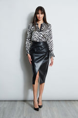 Midi Vegan Leather Wrap Skirt