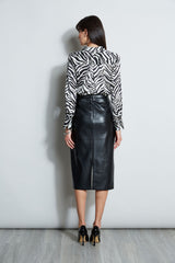 Midi Vegan Leather Wrap Skirt