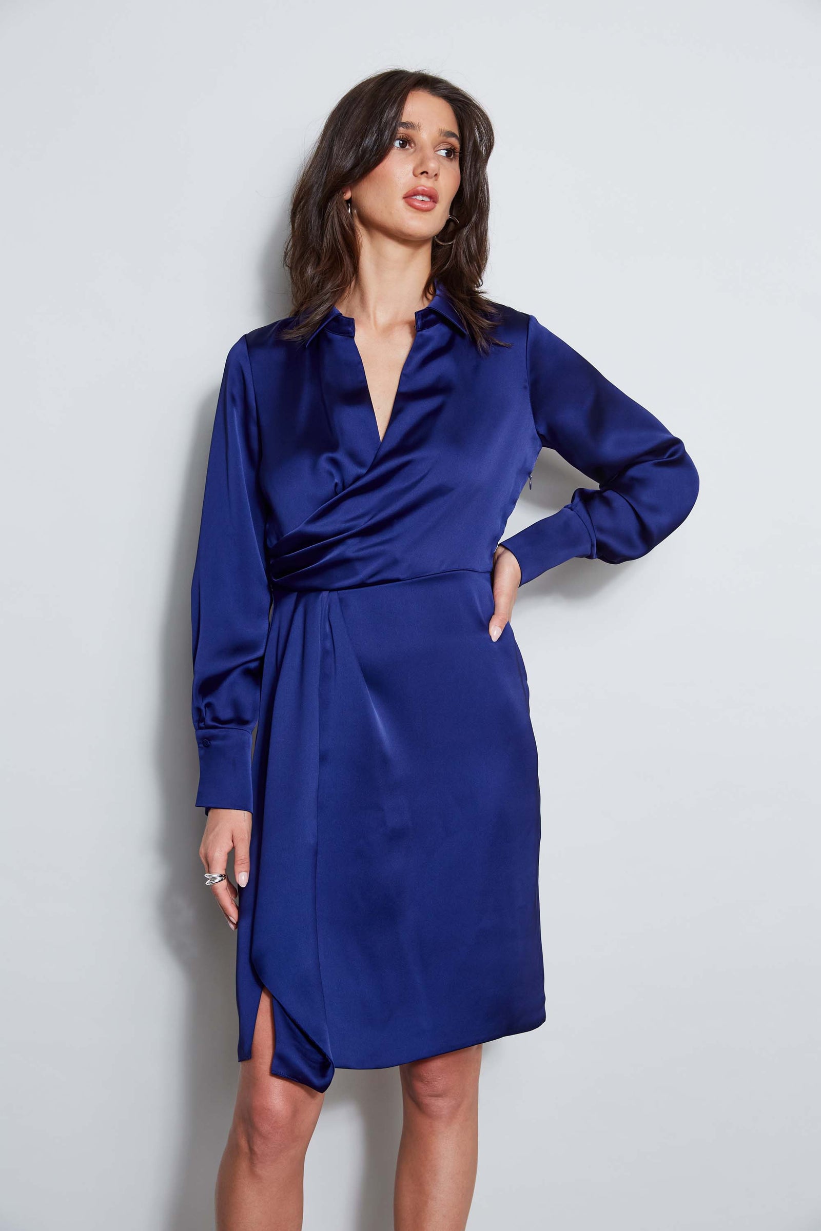 Long Sleeve Satin Wrap Dress – Elie Tahari