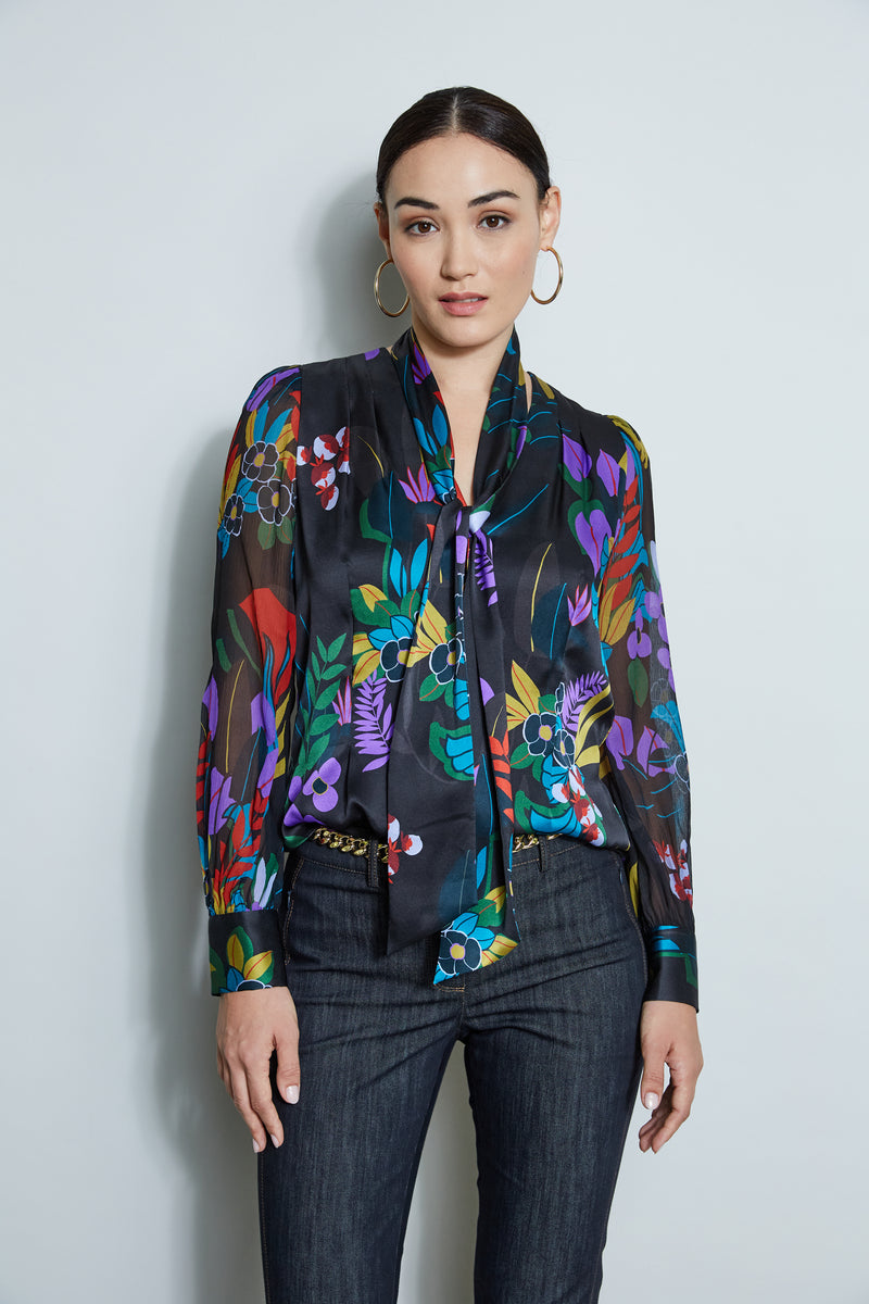 Silk Floral Tie Shirt