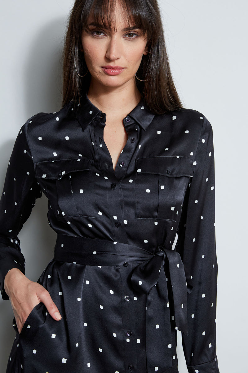Silk Cube Dot Shirt Dress