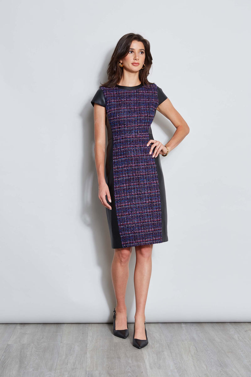 Tweed Vegan Leather Panel Dress Elie Tahari Tweed Vegan Leather Panel Dress Elie Tahari