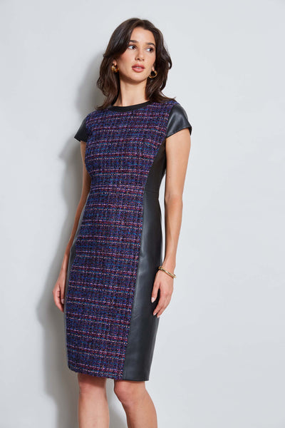 Tweed Vegan Leather Panel Dress Image 5