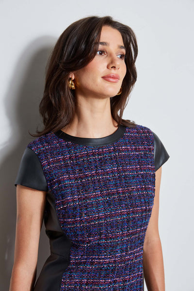 Tweed Vegan Leather Panel Dress Image 6
