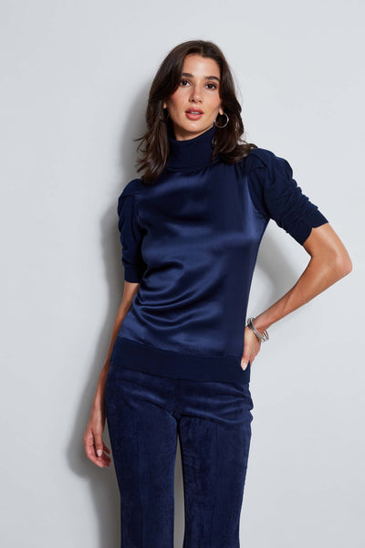 Puff Sleeve Satin Front Sweater Image 1