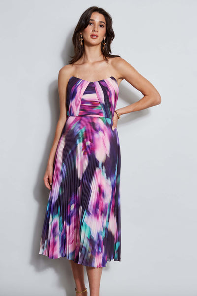 Strapless Pleated Print Midi Dress Image 4