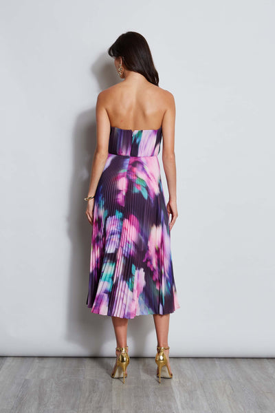 Strapless Pleated Print Midi Dress Image 7