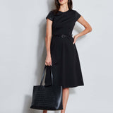 Vegan Leather Short Sleeve Belted Knit Dress