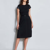 Vegan Leather Short Sleeve Belted Knit Dress