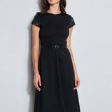 Vegan Leather Short Sleeve Belted Knit Dress