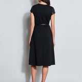 Vegan Leather Short Sleeve Belted Knit Dress