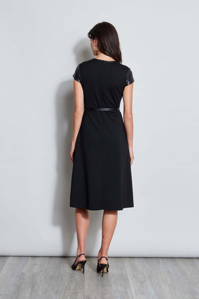 Vegan Leather Short Sleeve Belted Knit Dress Image 4