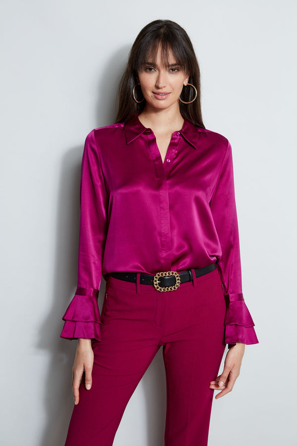 Silk Satin Ruffle Cuff Shirt