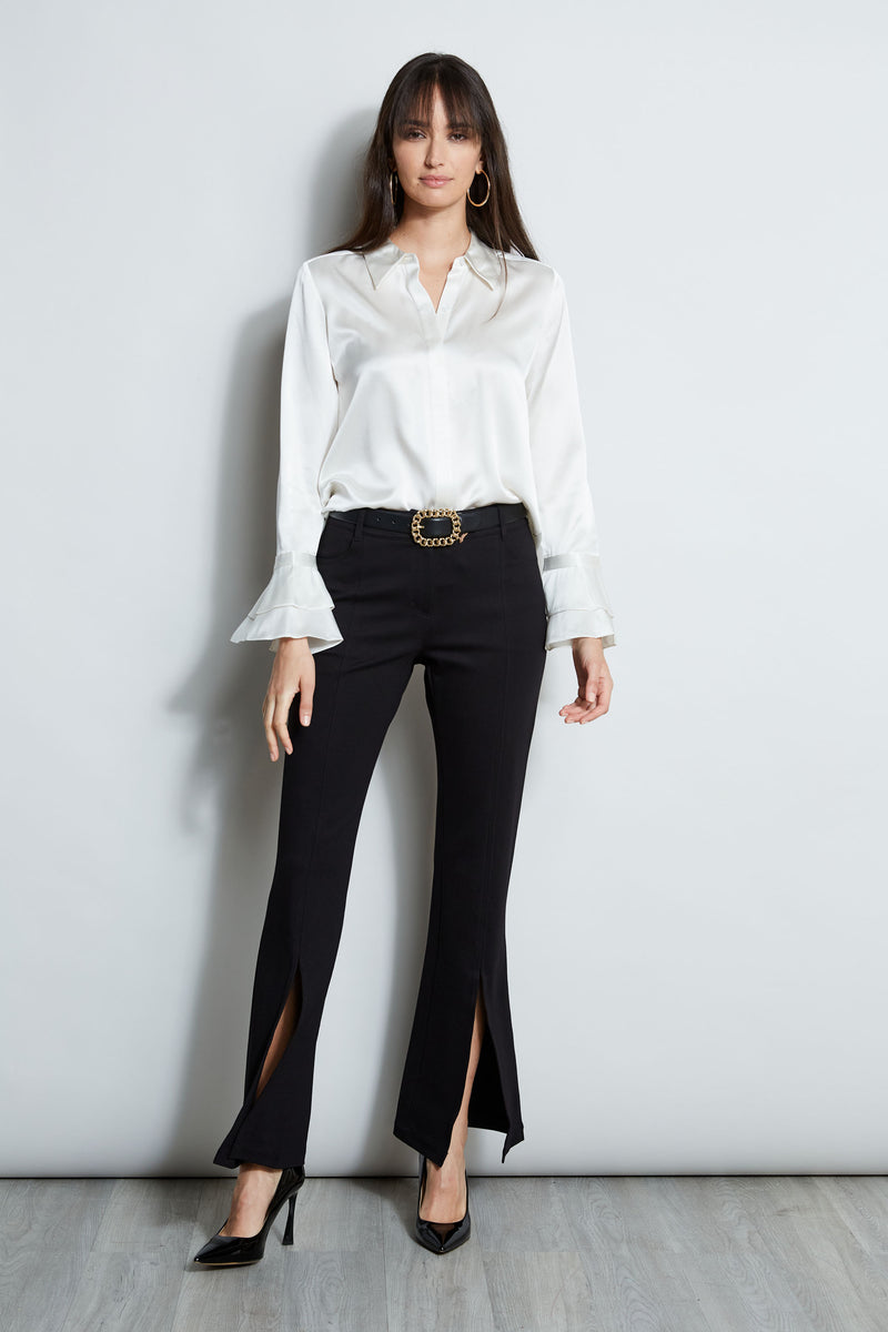 Silk Satin Ruffle Cuff Shirt