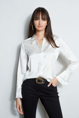 Silk Satin Ruffle Cuff Shirt