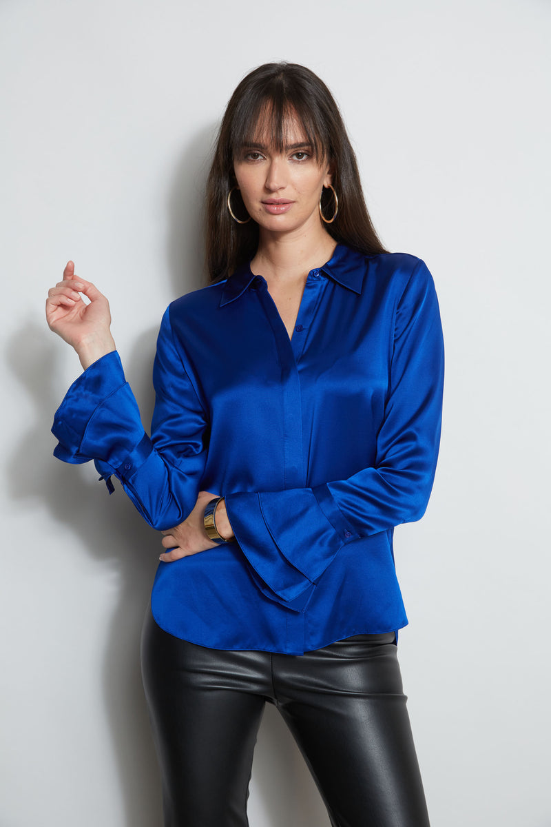 Silk Satin Ruffle Cuff Shirt
