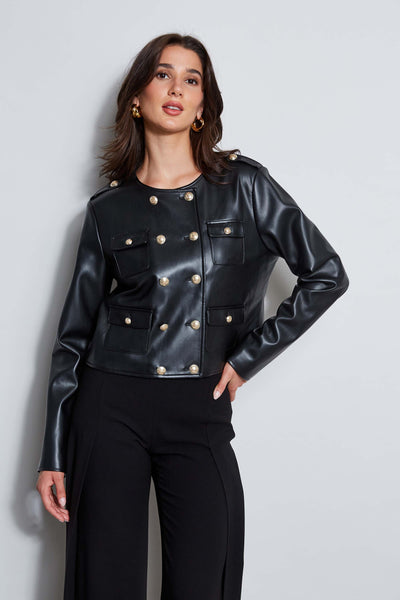 Vegan Leather Crest Button Jacket Image 1