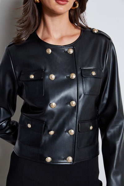 Vegan Leather Crest Button Jacket Image 4