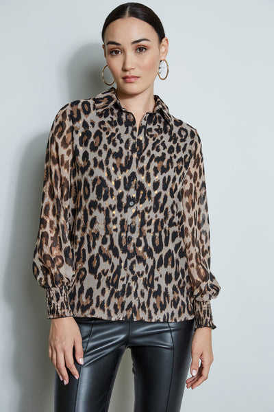 T-Tahari Metallic Kissed Leopard Shirt Image 1