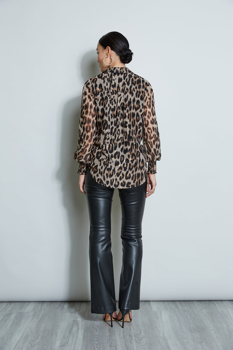 T-Tahari Metallic Kissed Leopard Shirt