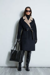 Color-Block Wool Cashmere Wrap Coat